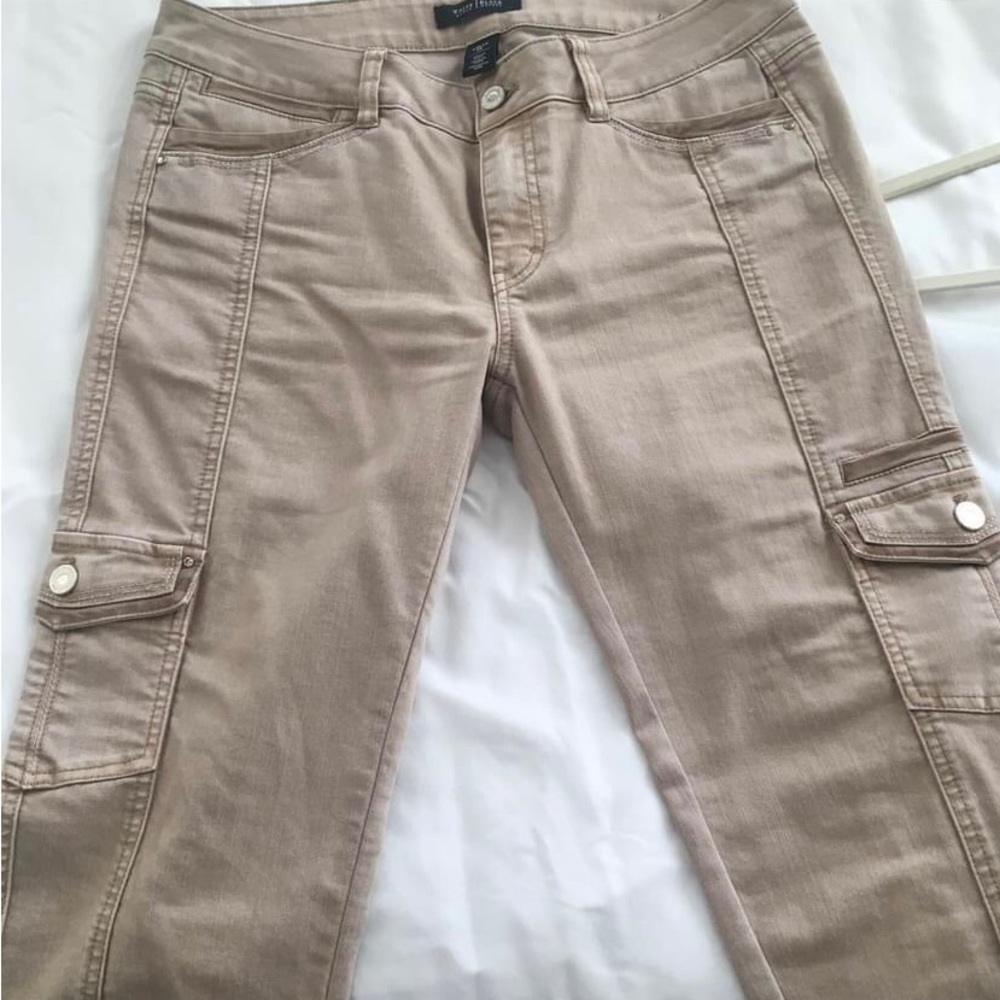 White House Black Market like new tan denim slim ankle pants. Super cute. Sz 8